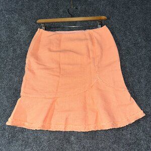 Classiques Entier Skirt Womens 10 Petite Orange Cotton Lined Side Zip Fringe Hem